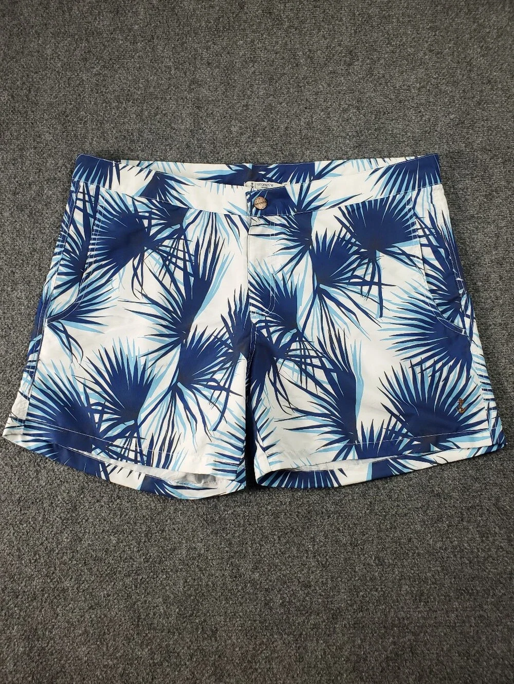 Retromarine New York Swim Trunks Mens 38 Tropical Hawaiian Print Blue White